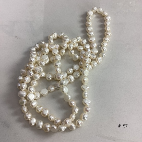 Vintage Cream Genuine Freshwater Pearl Necklace Hand Knotted 39in - Picture 4 of 7